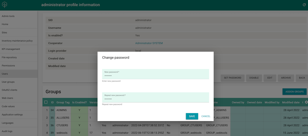 Change user password