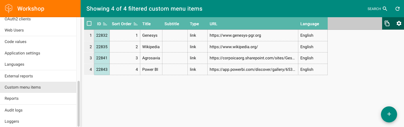 Manage custom menu items