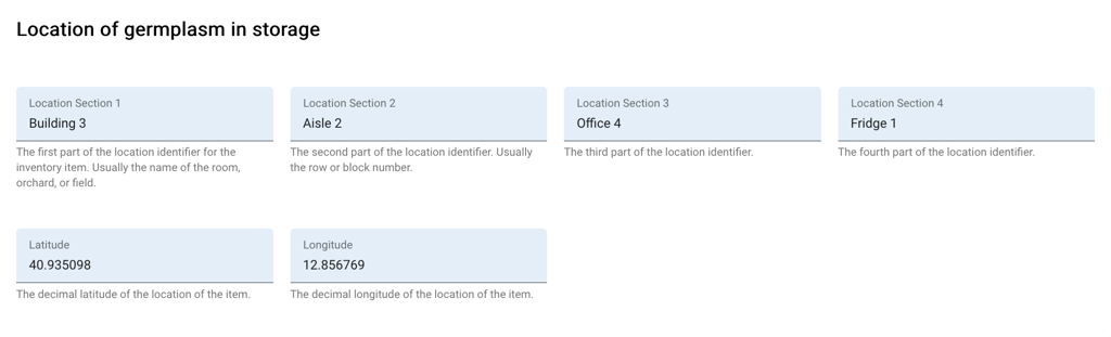 Storage location fields