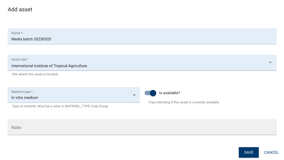 Asset form