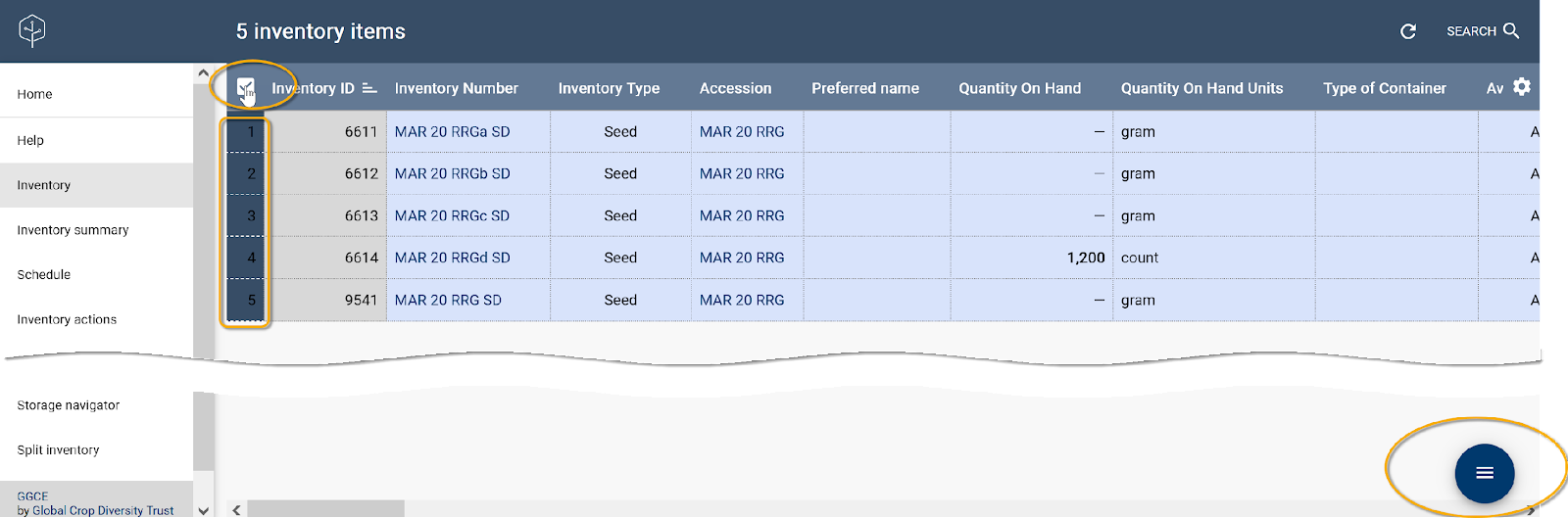 Selecting rows in a grid