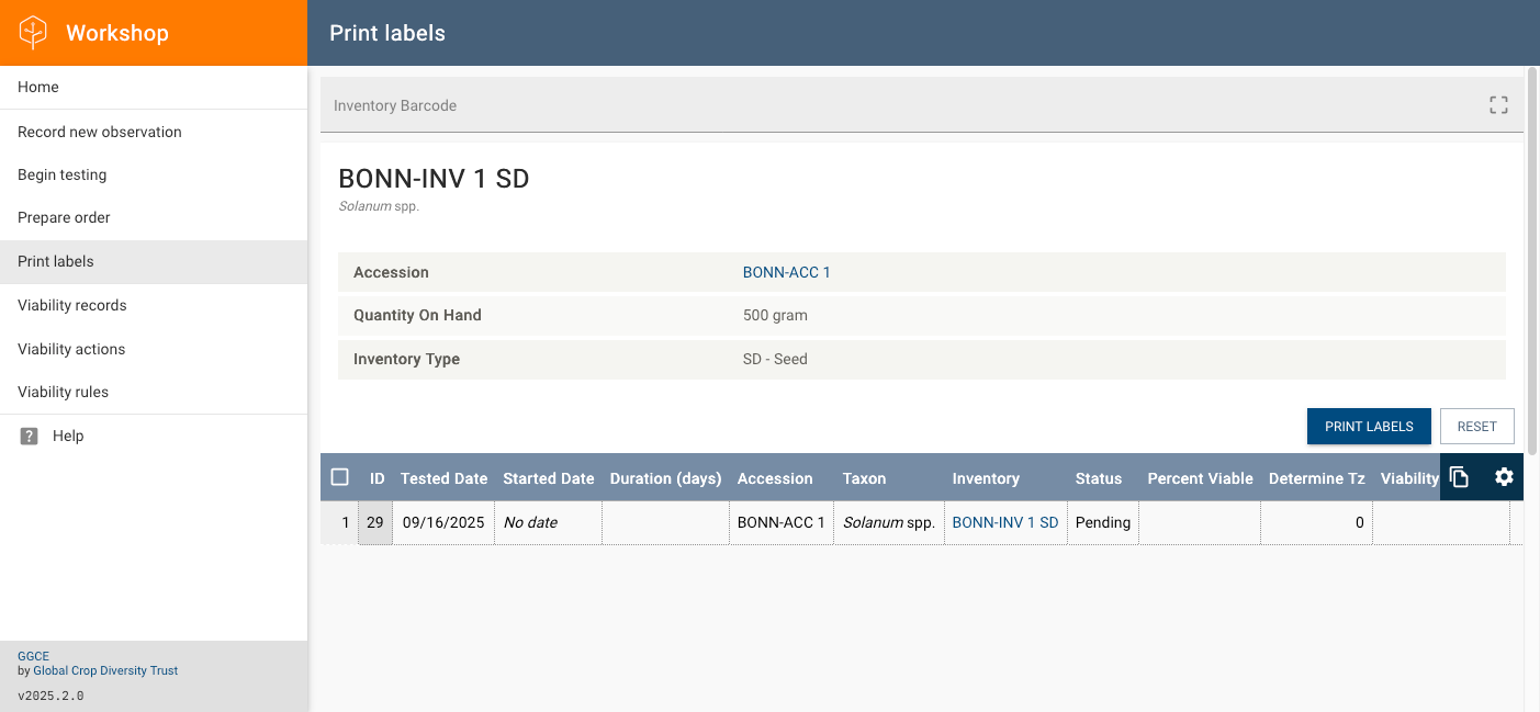 Print multiple labels for viability tests